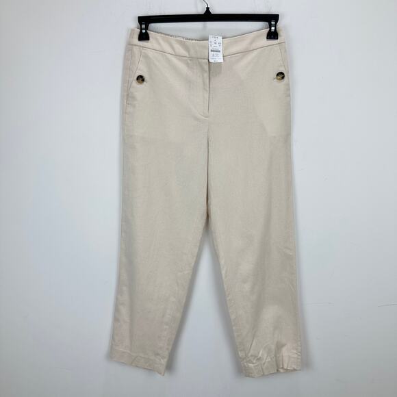 J.Crew Sailor Pant Linen Cotton Elastic Back Cream Beige Straight Ankle US 8 NWT - Picture 3 of 11